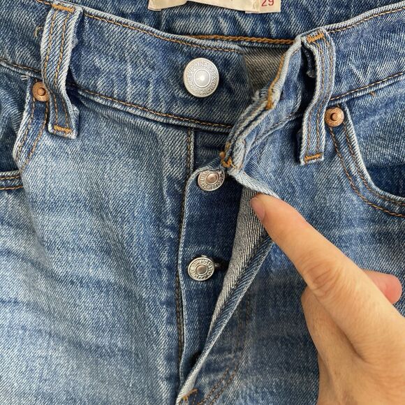 Levis Wedgie Straight Jeans Blue Women 29 Button Fly Hight Rise Stretch - Picture 8 of 14